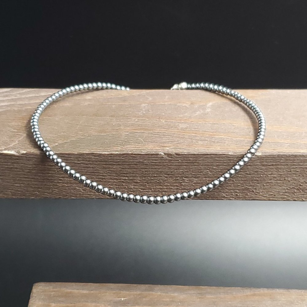 9 Inch Sterling Silver Small Orbs Of Hematite Stone Bracelet